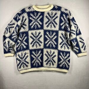 Cape Cod Sportswear Snowflake Sweater Navy Blue Cream Knit‎ Pullover Men's Large